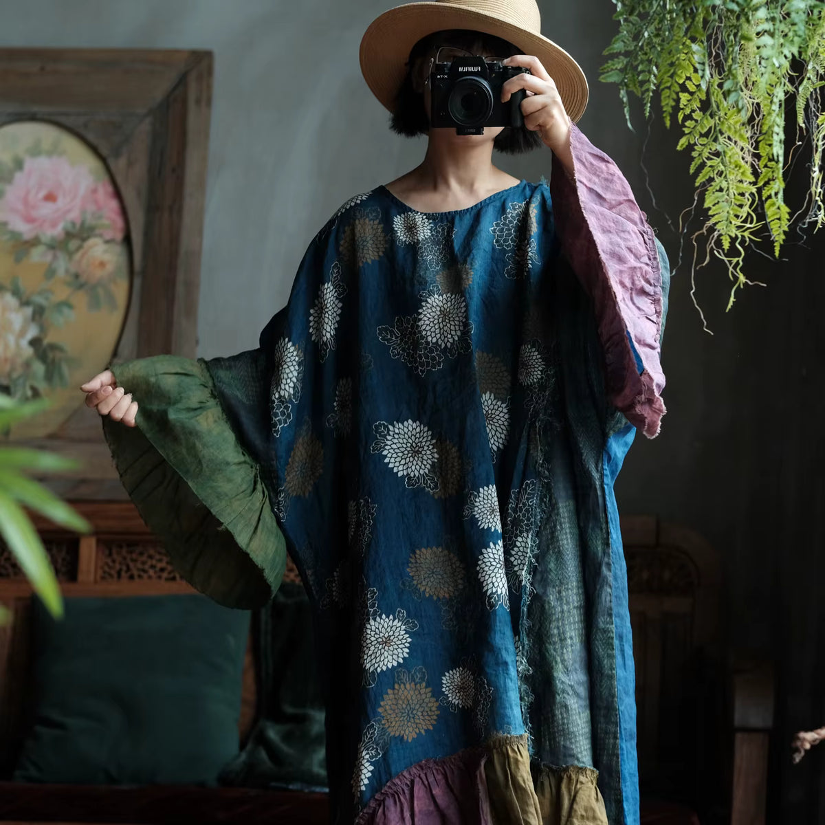 Indigo Garden Patchwork Ramie Dress