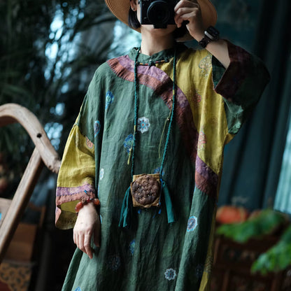Verdant Mosaic Patchwork Ramie Dress