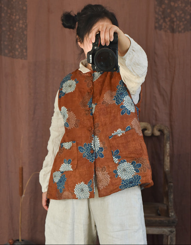 Vintage Meadow Floral Linen Vest