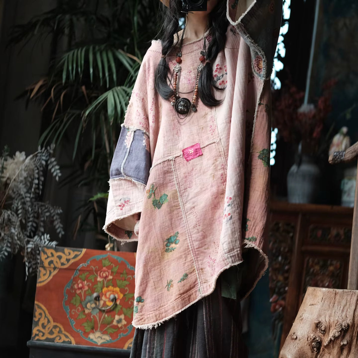 Sakura Vintage Patchwork Cotton Tunic Dress