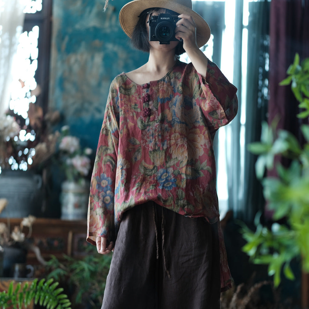 Women's Vintage Ramie Blouse | Oversized Lightweight Natural Shirt