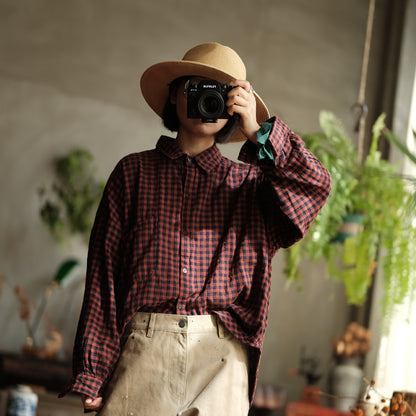 Vintage Plaid Linen Shirt - Oversized Boho Style