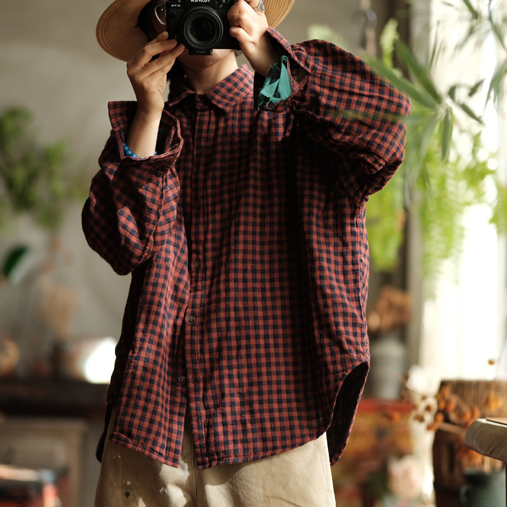 Camisa Vintage de Lino a Cuadros