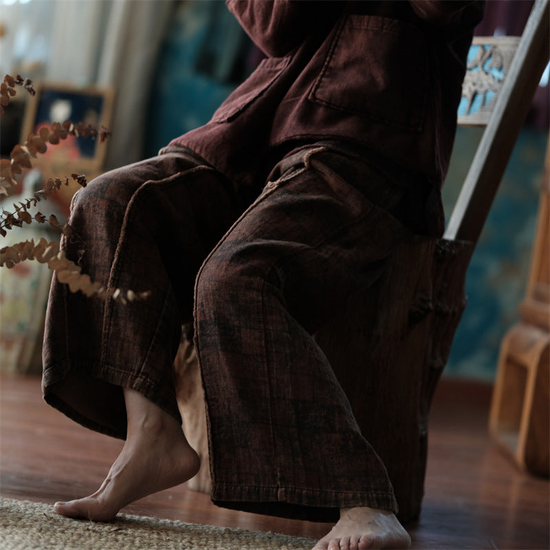 Pantalon en lin à fleurs vintage