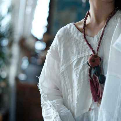 Vintage Patchwork V-Neck Blouse