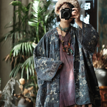 Indigo Garden Linen Kimono Jacket