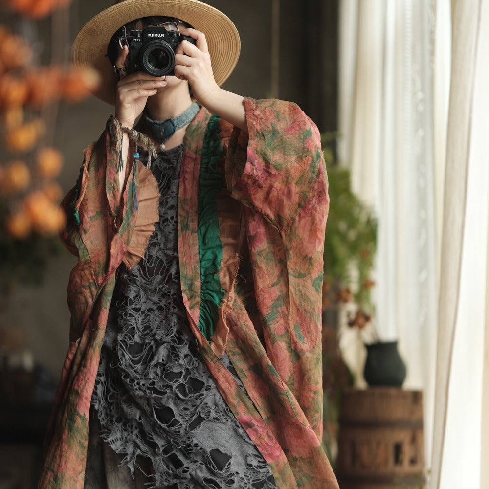 Vintage Floral Ramie Long Kimono
