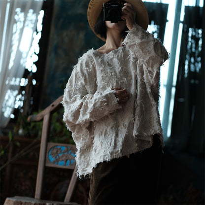 Ecru Patchwork Linen Blouse