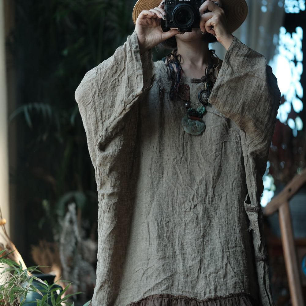 Earthfall Patchwork Linen Dress