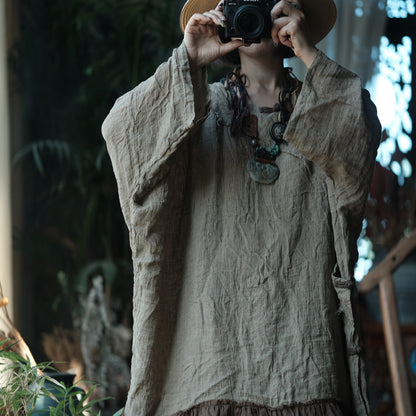Earthfall Patchwork Linen Dress