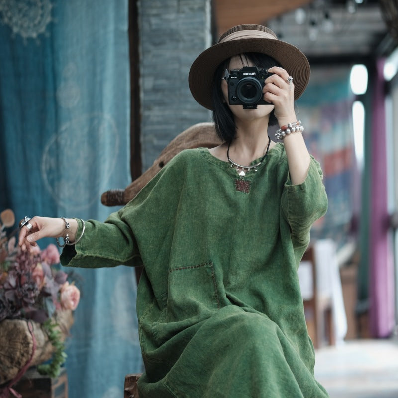 Moss Haven Snow-Washed Linen Dress