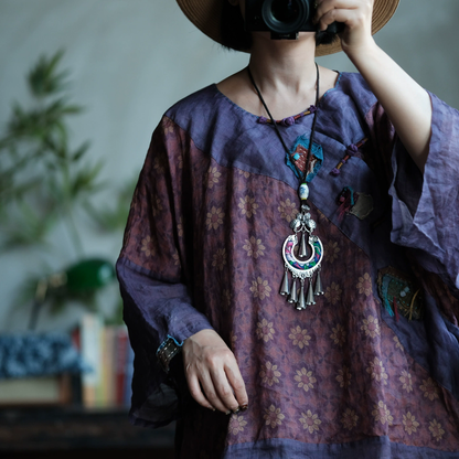 Purple Mosaic Ramie Blouse