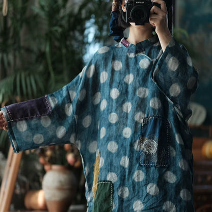 Sora Vintage Blue Dot Ramie Dress