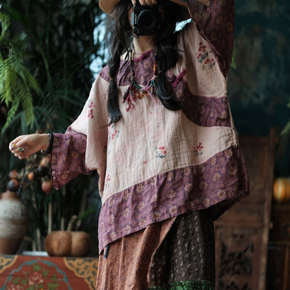 Wild Peony Cotton Batwing Blouse