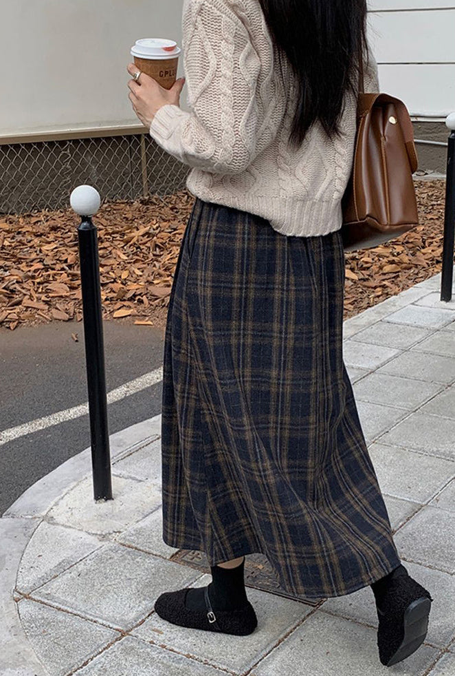 Vintage Check Midi Skirt