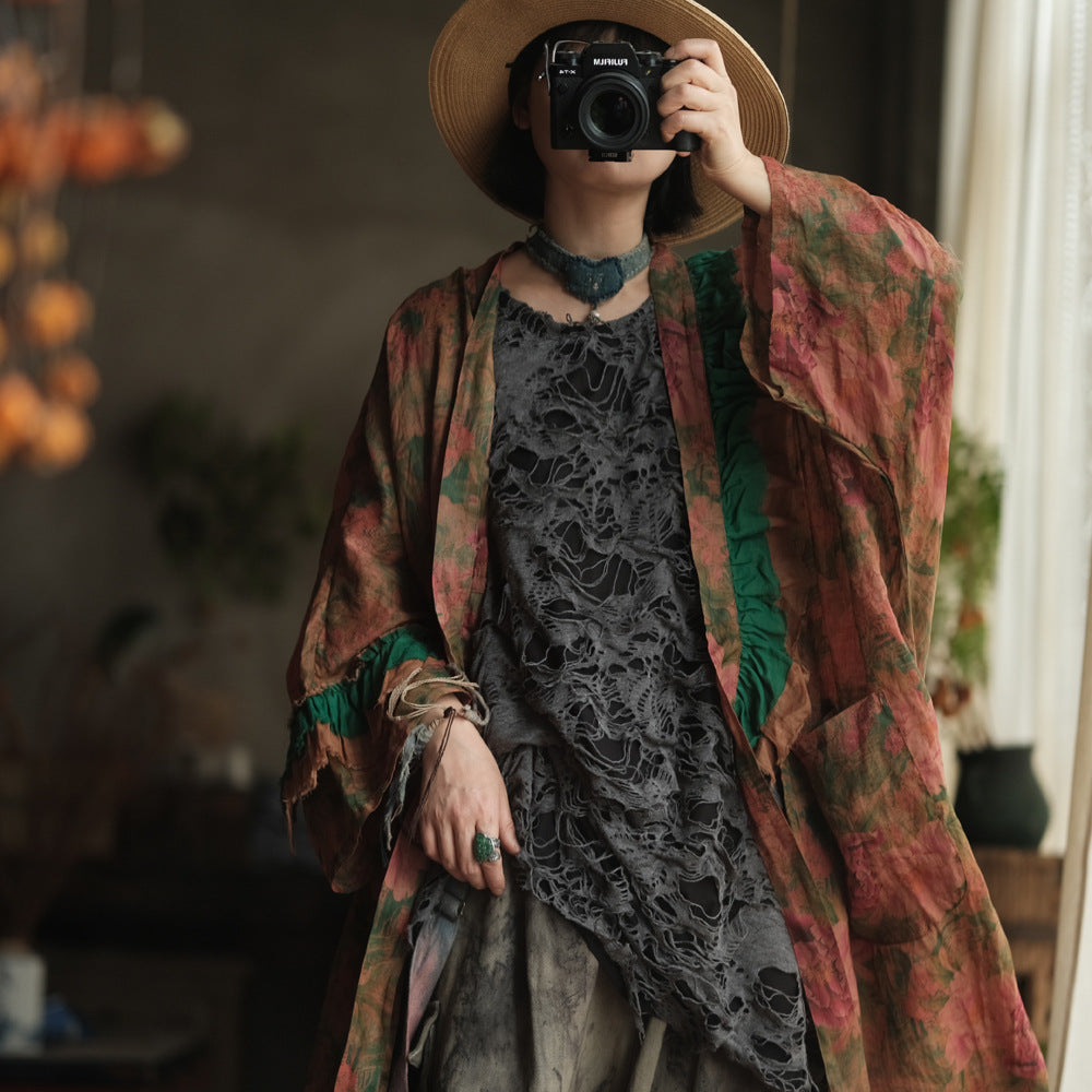 Vintage Floral Ramie Long Kimono