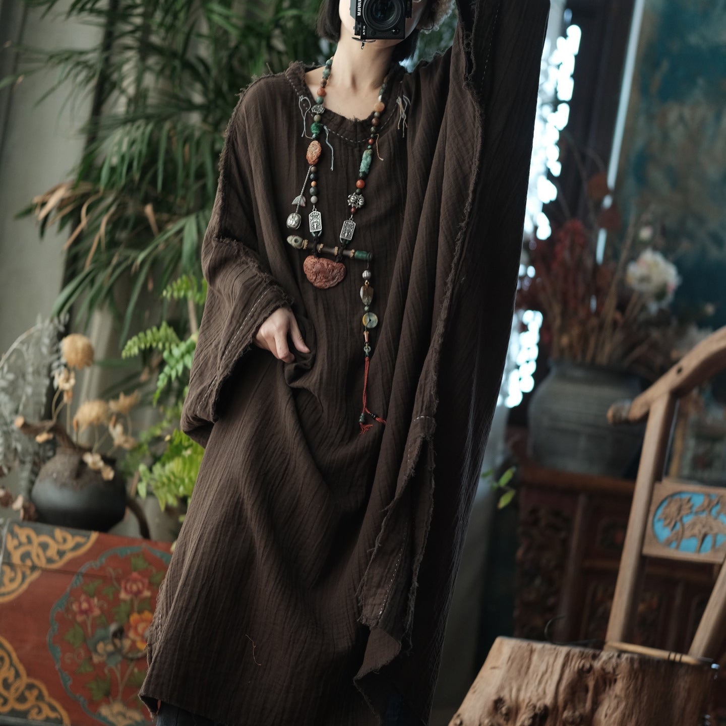 Bohemian Aura Long Cotton Linen Dress / Oversized Tunic
