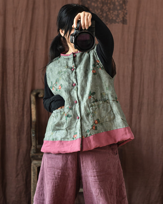 Vintage Blossom Patchwork Linen Vest