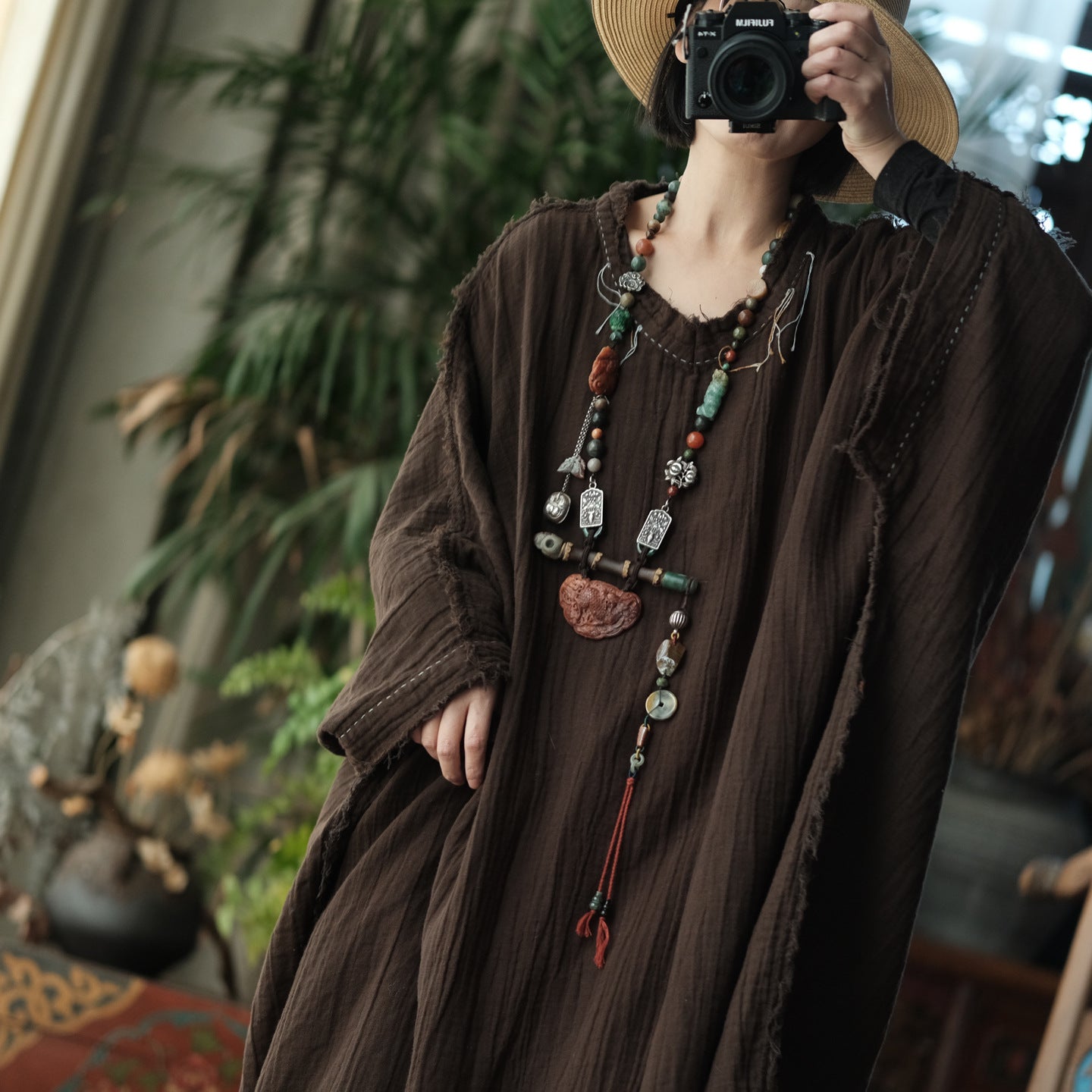 Bohemian Aura Long Cotton Linen Dress / Oversized Tunic