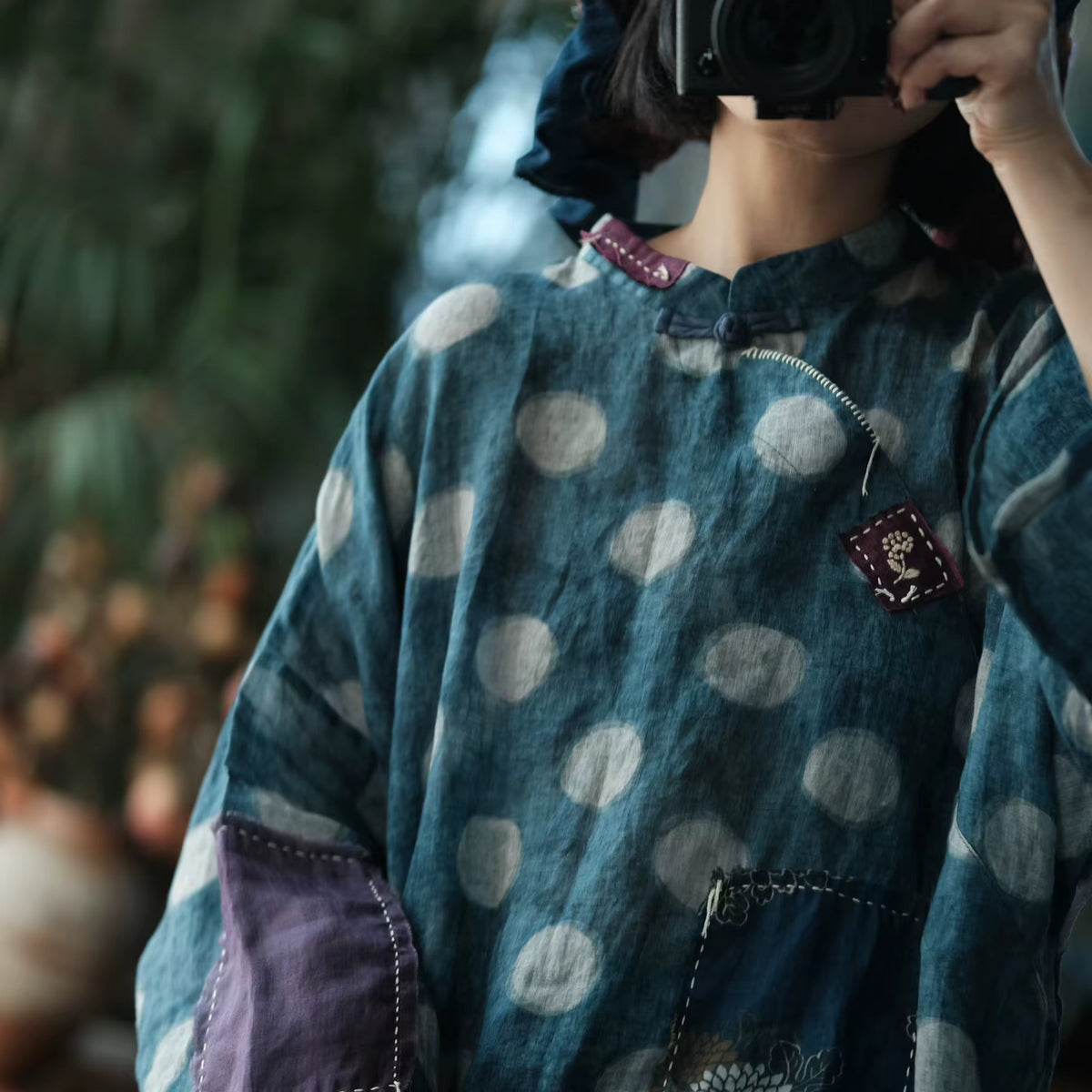 Sora Vintage Blue Dot Ramie Dress