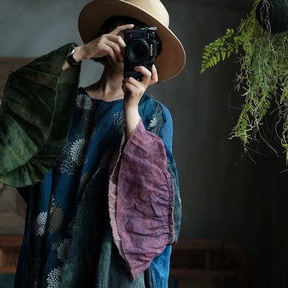 Indigo Garden Patchwork Ramie Dress