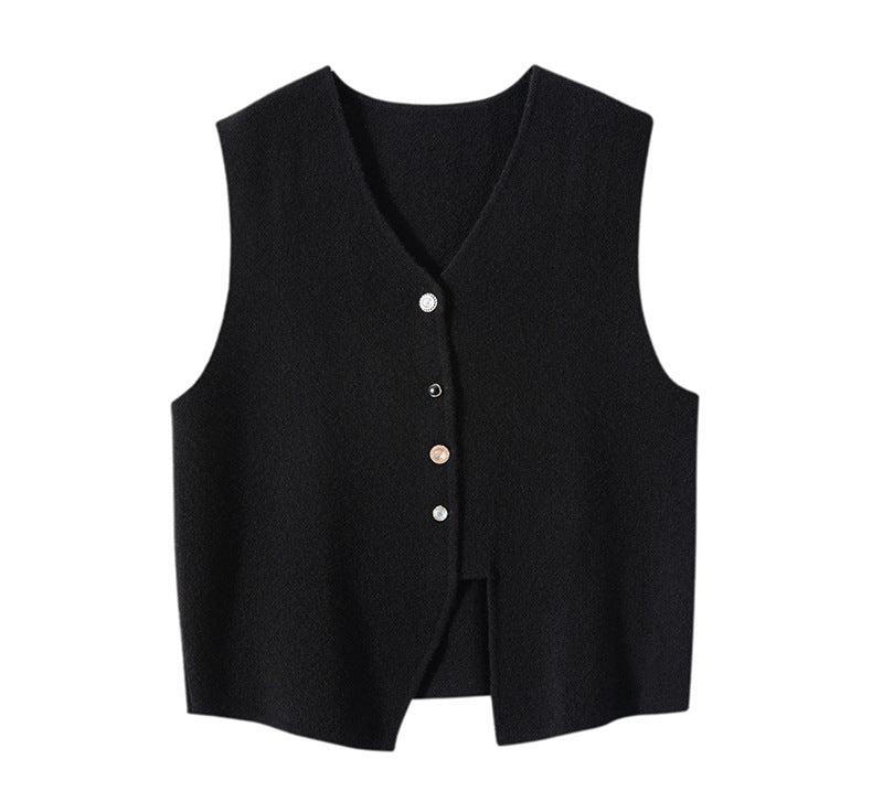 Vintage Button-Detail Cashmere Wool Vest