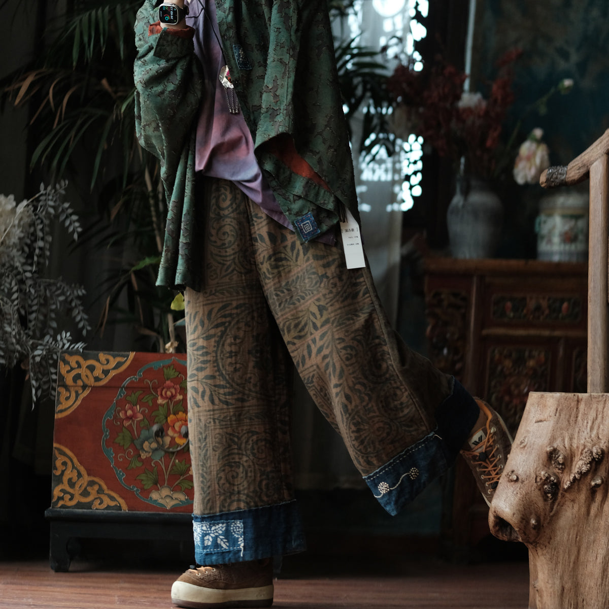 Botanical Archive Cropped Wide-Leg Cotton Pants