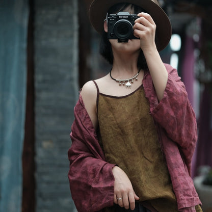 Vintage Bloom Strappy Linen Blouse
