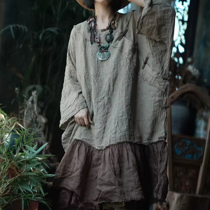 Earthfall Patchwork Linen Dress