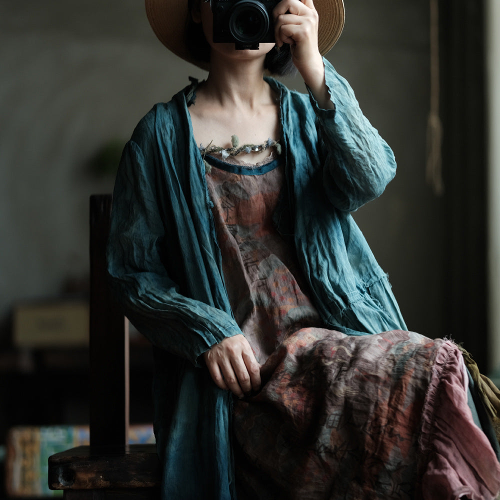 Verdant Mist Tie-Dye Ramie Coat