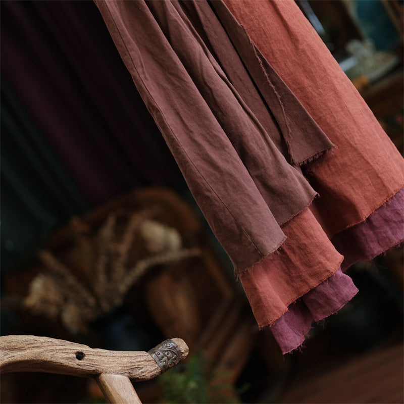 Vintage Harmony Patchwork Linen Skirt