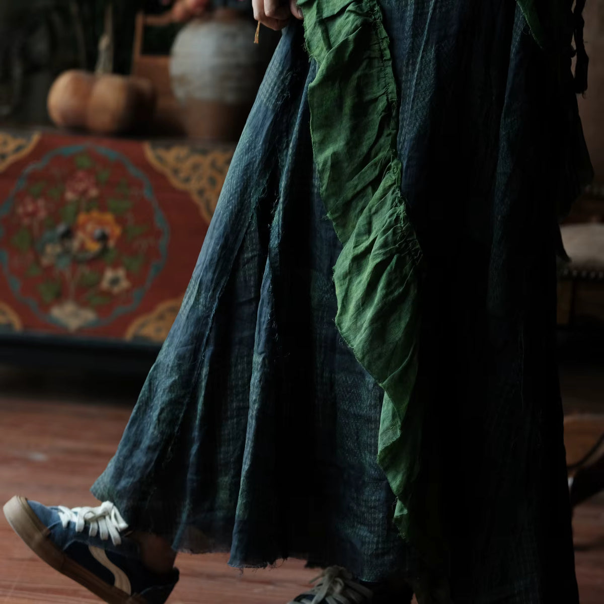 Moss Ruffle Ramie Maxi Dress