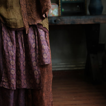 Vintage Floral Ramie Wide Leg Pants