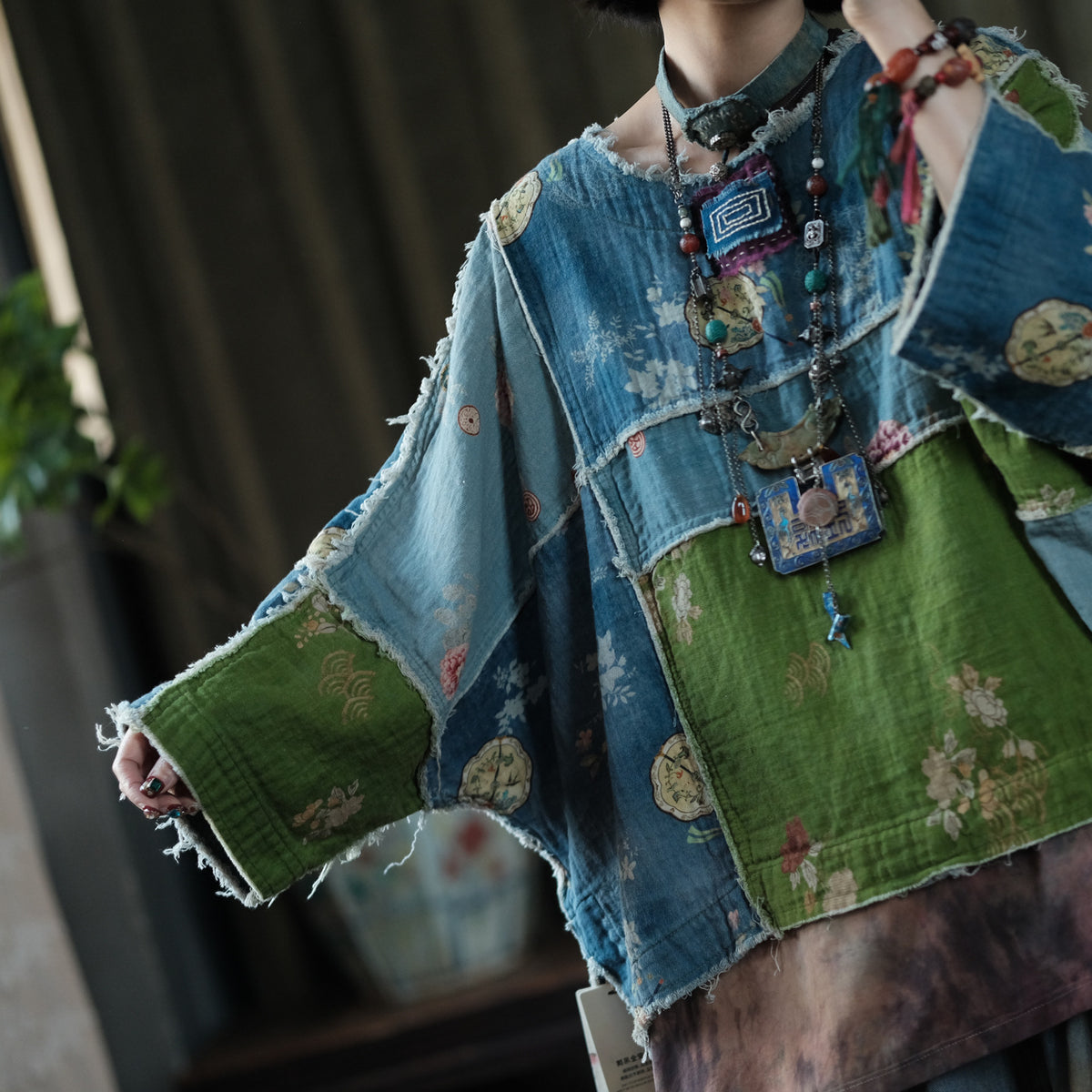 Moss Tide Patchwork Cotton Top