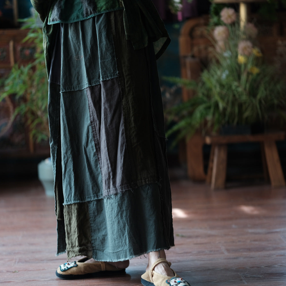 Mosaic Meadow Patchwork Cotton-Linen Skirt
