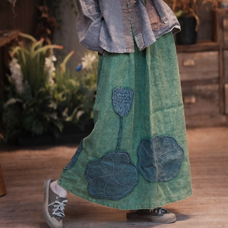 Vintage Lotus Patchwork Skirt