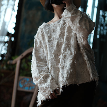 Ecru Patchwork Linen Blouse
