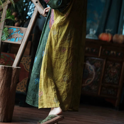 Verdant Mosaic Patchwork Ramie Dress