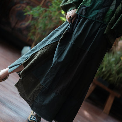 Mosaic Meadow Patchwork Cotton-Linen Skirt