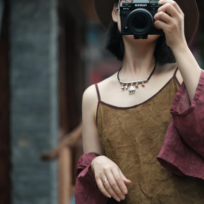 Vintage Bloom Strappy Linen Blouse