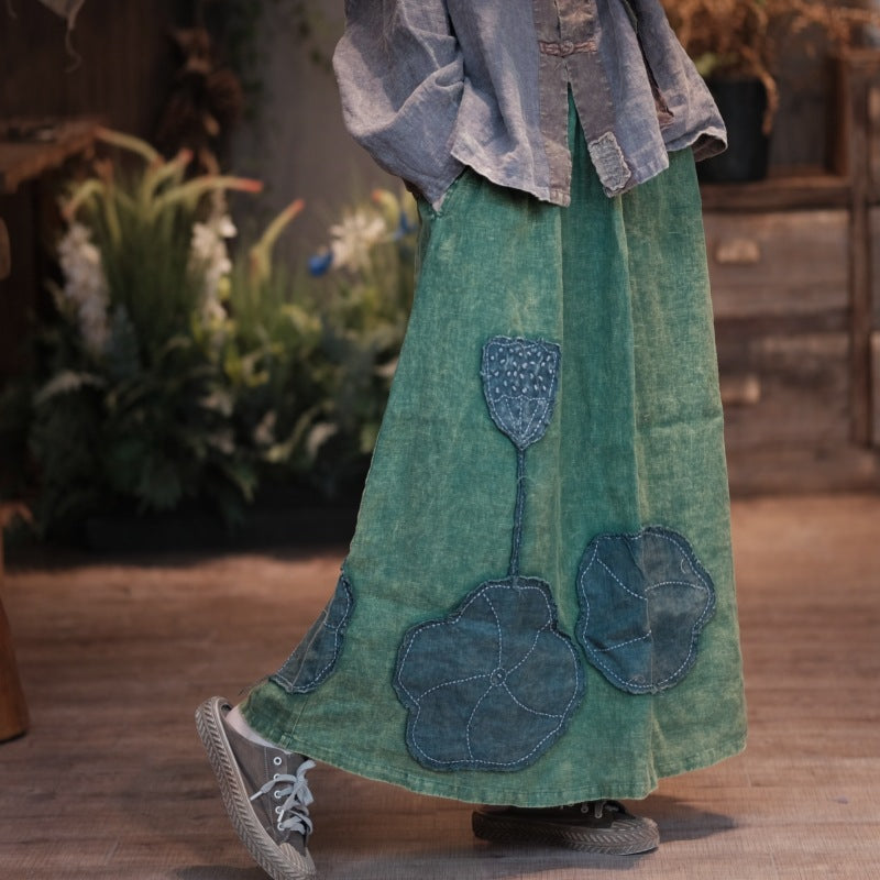 Vintage Lotus Patchwork Skirt