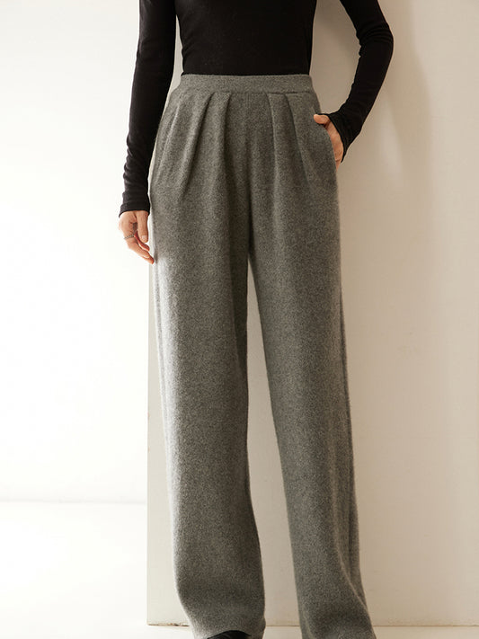 Cashmere Wool Wide-Leg Pile Detail Trousers