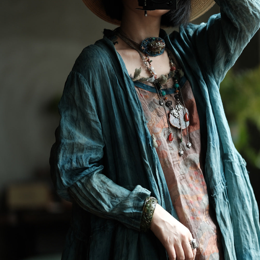 Verdant Mist Tie-Dye Ramie Coat