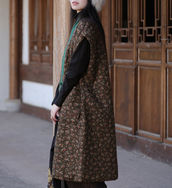 Retro Ethnic Padded Cotton Vest – Sleeveless, Silk Lined