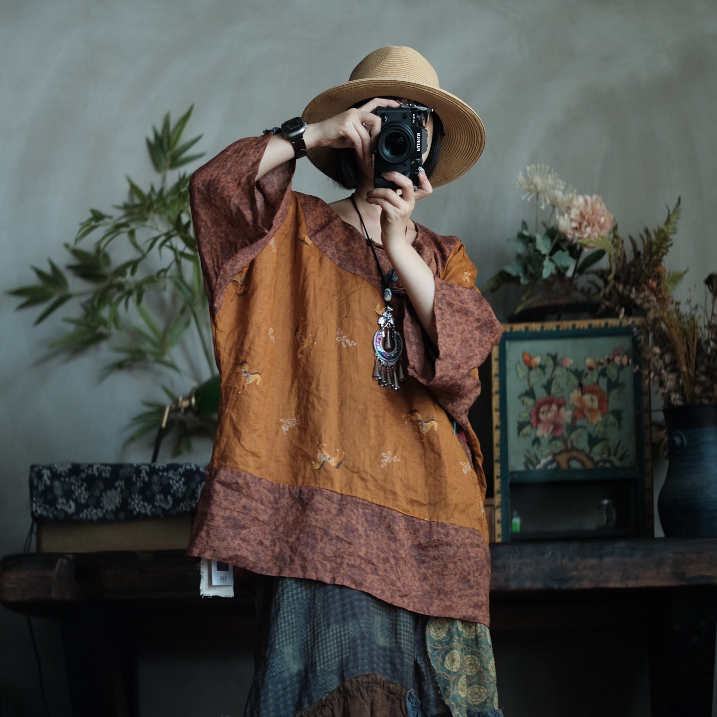 Vintage Mosaic Ramie Blouse
