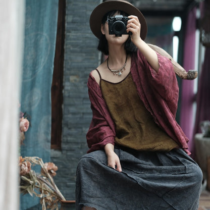 Vintage Bloom Strappy Linen Blouse