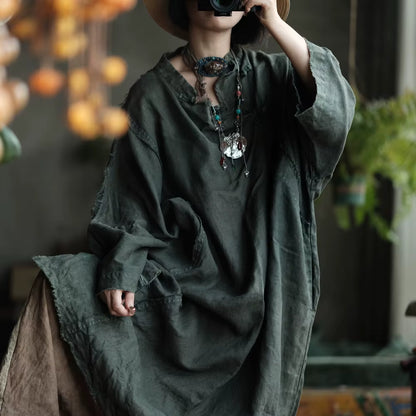 Shadow Moss Oversized Linen Dress
