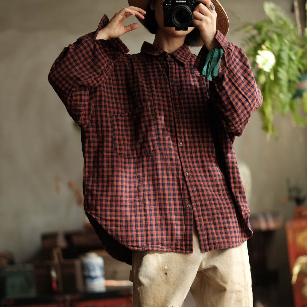 Camisa Vintage de Lino a Cuadros