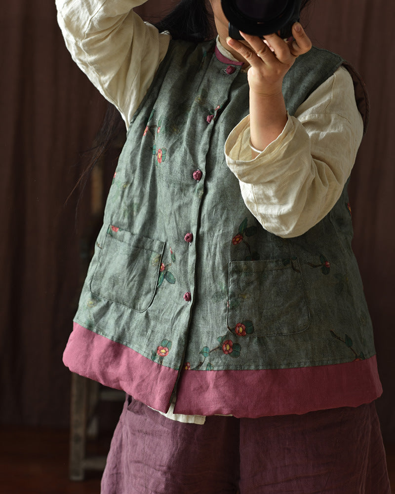 Vintage Blossom Patchwork Linen Vest