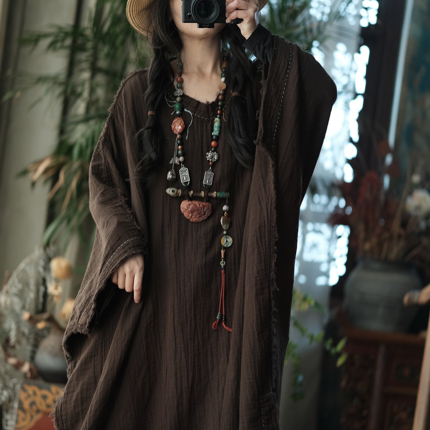 Bohemian Aura Long Cotton Linen Dress / Oversized Tunic